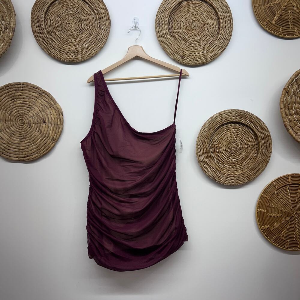 NEW Torrid Ruched One Shoulder Tank Top Plus Size 2X Maroon Red Cinched - Picture 2 of 5